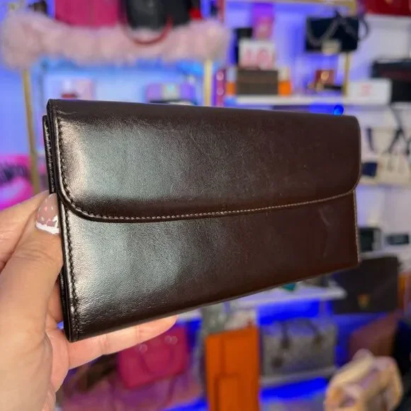 Unused Fendi Vintage Dark Brown Leather Large Bifold Wallet Unisex Men’s - Picture 5 of 15